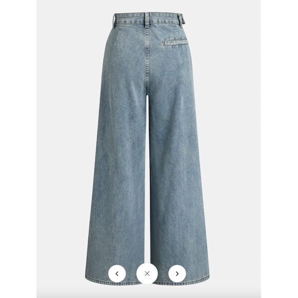 NWT Commense Asymmetrical Ruched Denim Wide-Leg Pants Sz L - Picture 2 of 4